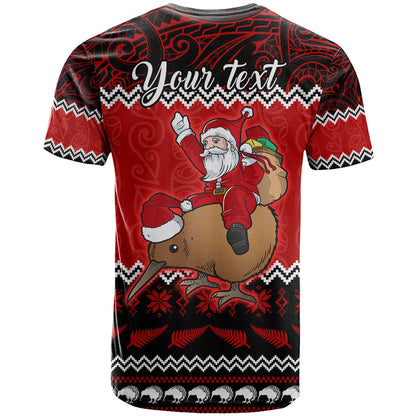 Personalised New Zealand Christmas T-Shirt Kiwi Santa Claus Maori Meri Kirihimete Graphic Tee