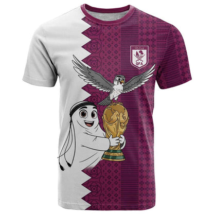 Qatar WC26 Custom T-Shirt Funny La'eeb with Arabic Pattern Graphic Tee