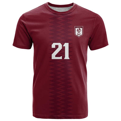 Qatar WC26 Custom T-Shirt Maroon One Zigzag Pattern Graphic Tee