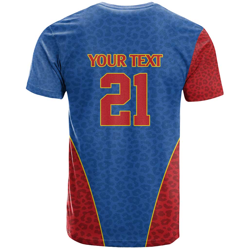 DR Congo Football Custom T-Shirt Blue Leopard Skin Pattern Graphic Tee