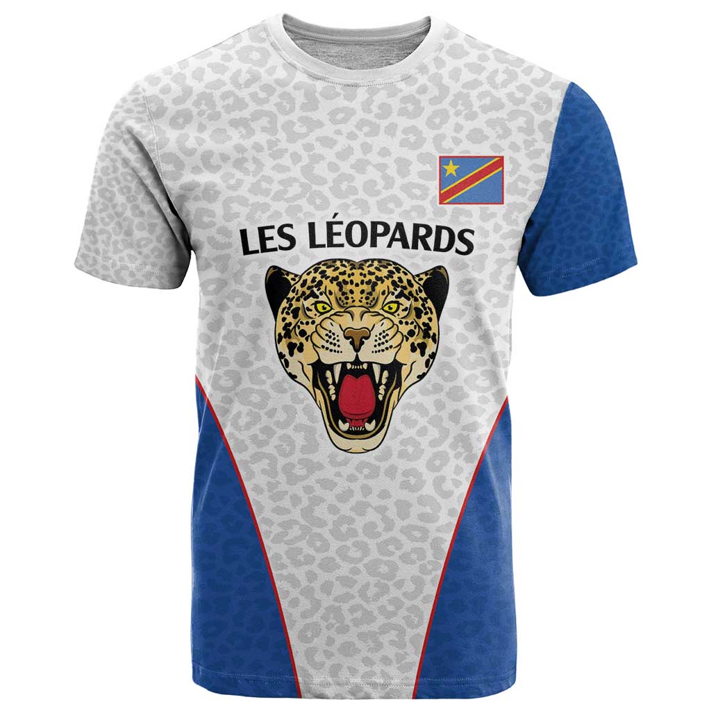 DR Congo Football Custom T-Shirt White Leopard Skin Pattern Graphic Tee