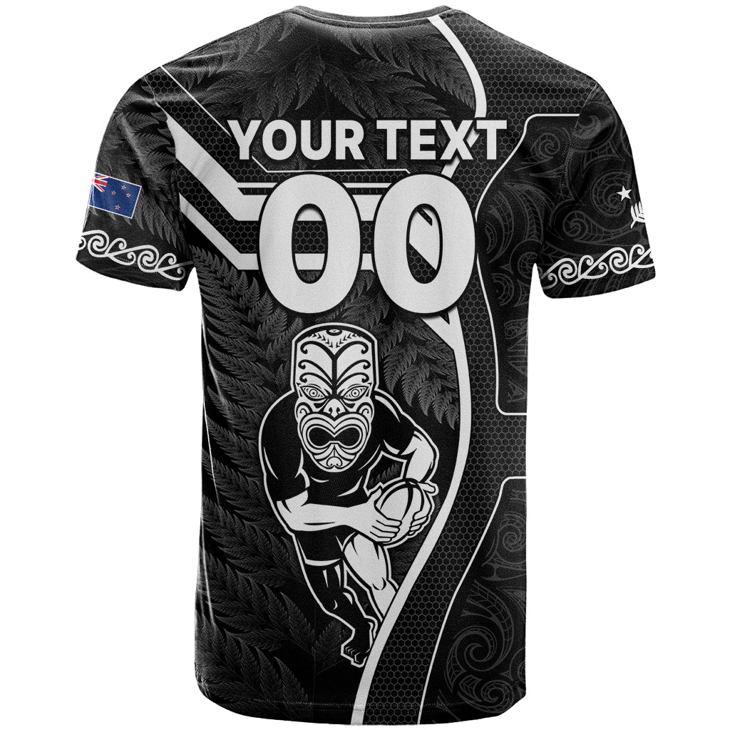 Custom New Zealand Aotearoa Rugby T-Shirt Black Fern Maori Tribal Sporty Style Graphic Tee