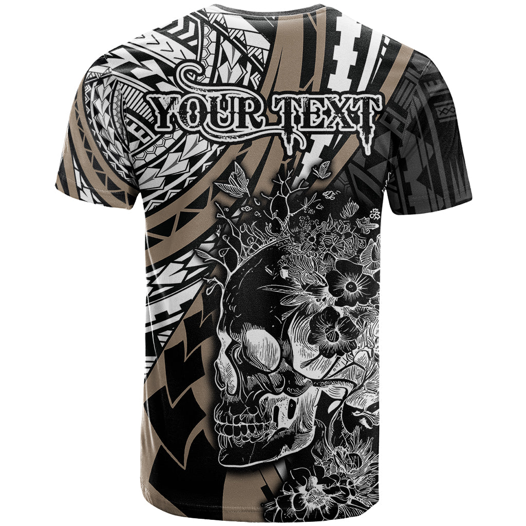 Personalised Polynesia Skull T-Shirt Tattoo In The Style Of Maori With Marine Life Gold Graphic Tee