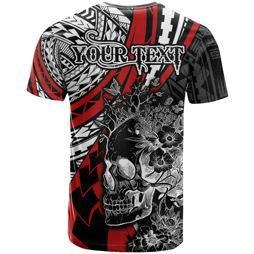 Personalised Polynesia Skull T-Shirt Tattoo In The Style Of Maori With Marine Life Red Graphic Tee