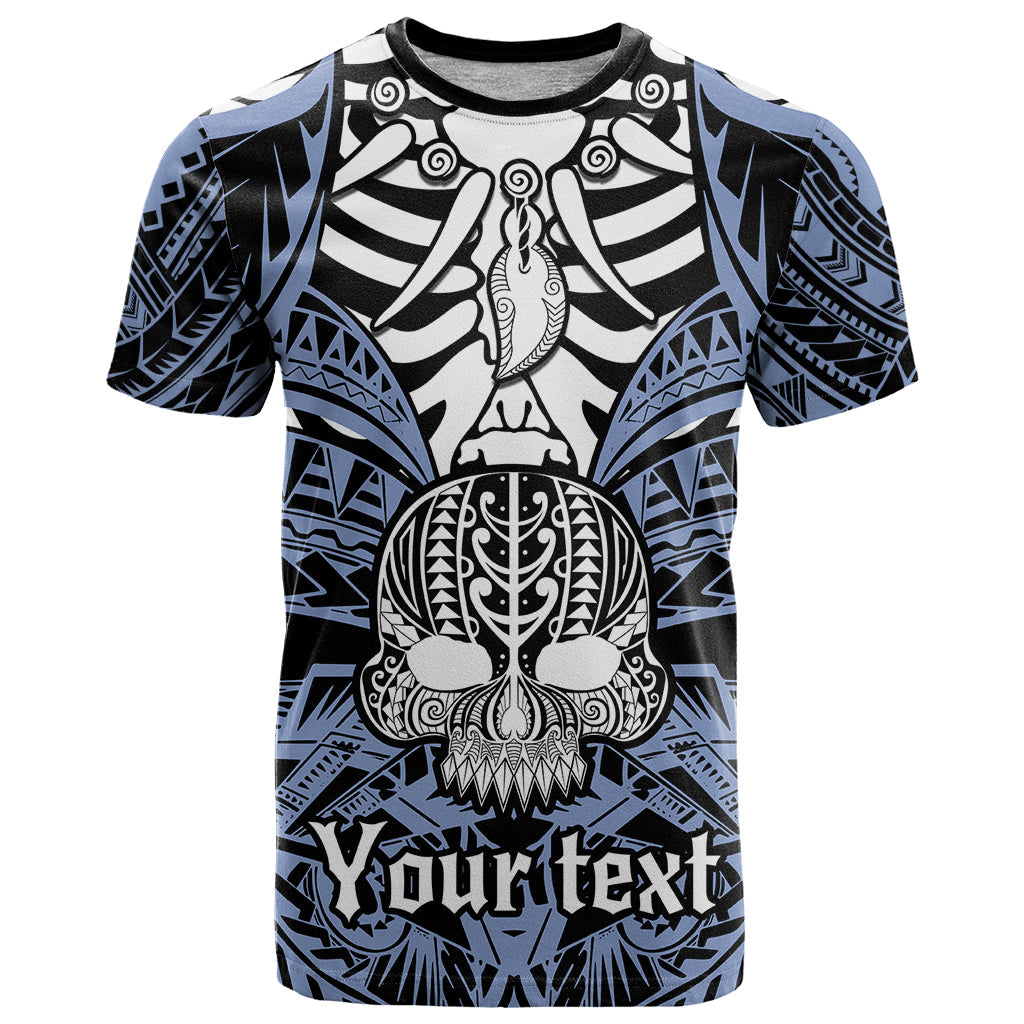 Personalised Polynesia Skull T-Shirt With Boars Tusk Blue Arty Vibe Graphic Tee