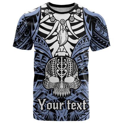 Personalised Polynesia Skull T-Shirt With Boars Tusk Blue Arty Vibe Graphic Tee