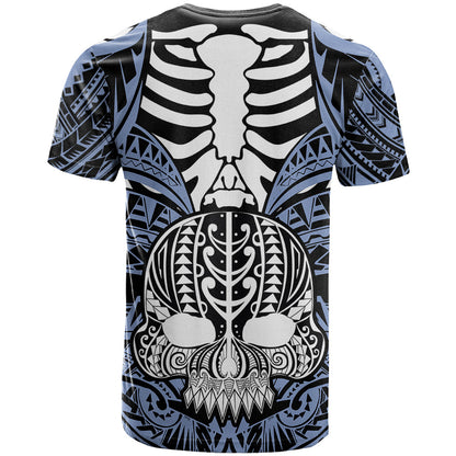 Personalised Polynesia Skull T-Shirt With Boars Tusk Blue Arty Vibe Graphic Tee