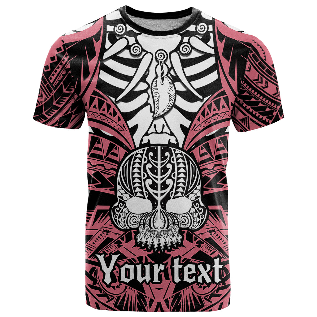 Personalised Polynesia Skull T-Shirt With Boars Tusk Pink Arty Vibe Graphic Tee