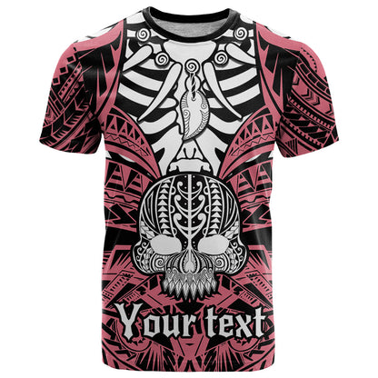 Personalised Polynesia Skull T-Shirt With Boars Tusk Pink Arty Vibe Graphic Tee