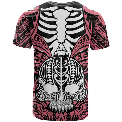 Personalised Polynesia Skull T-Shirt With Boars Tusk Pink Arty Vibe Graphic Tee