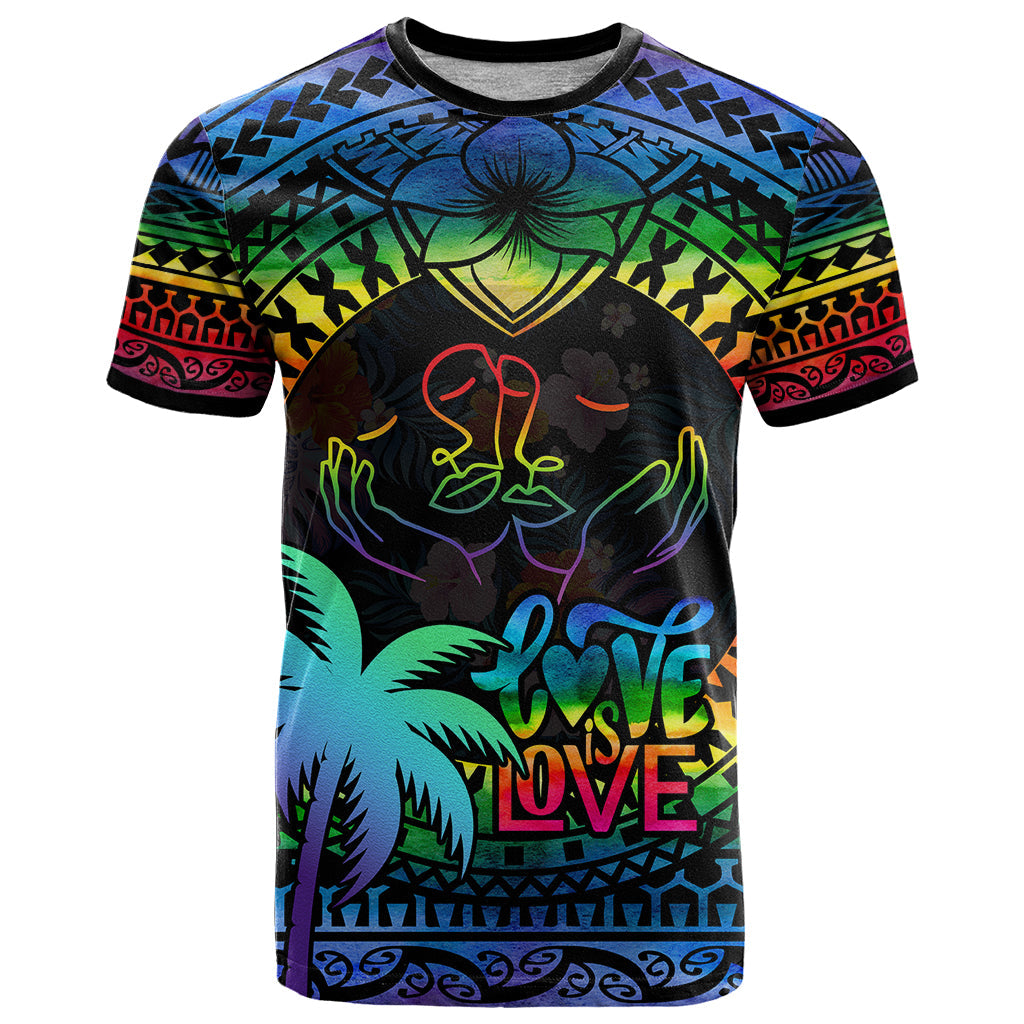 Fiji LGBT T-Shirt Love Is Love Tapa Pattern Rainbow Water Color Graphic Tee