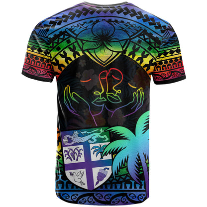 Fiji LGBT T-Shirt Love Is Love Tapa Pattern Rainbow Water Color Graphic Tee