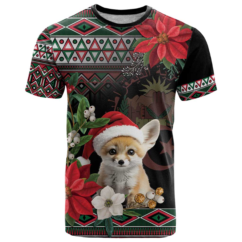 Algeria Christmas Personalized T-Shirt Fennec Fox Santa and Traditional Pattern Graphic Tee