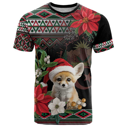 Algeria Christmas Personalized T-Shirt Fennec Fox Santa and Traditional Pattern Graphic Tee