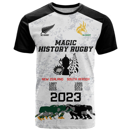 Custom New Zealand South Africa Rugby T-Shirt History Commemorative World Cup Winners Unique Graphic Tee