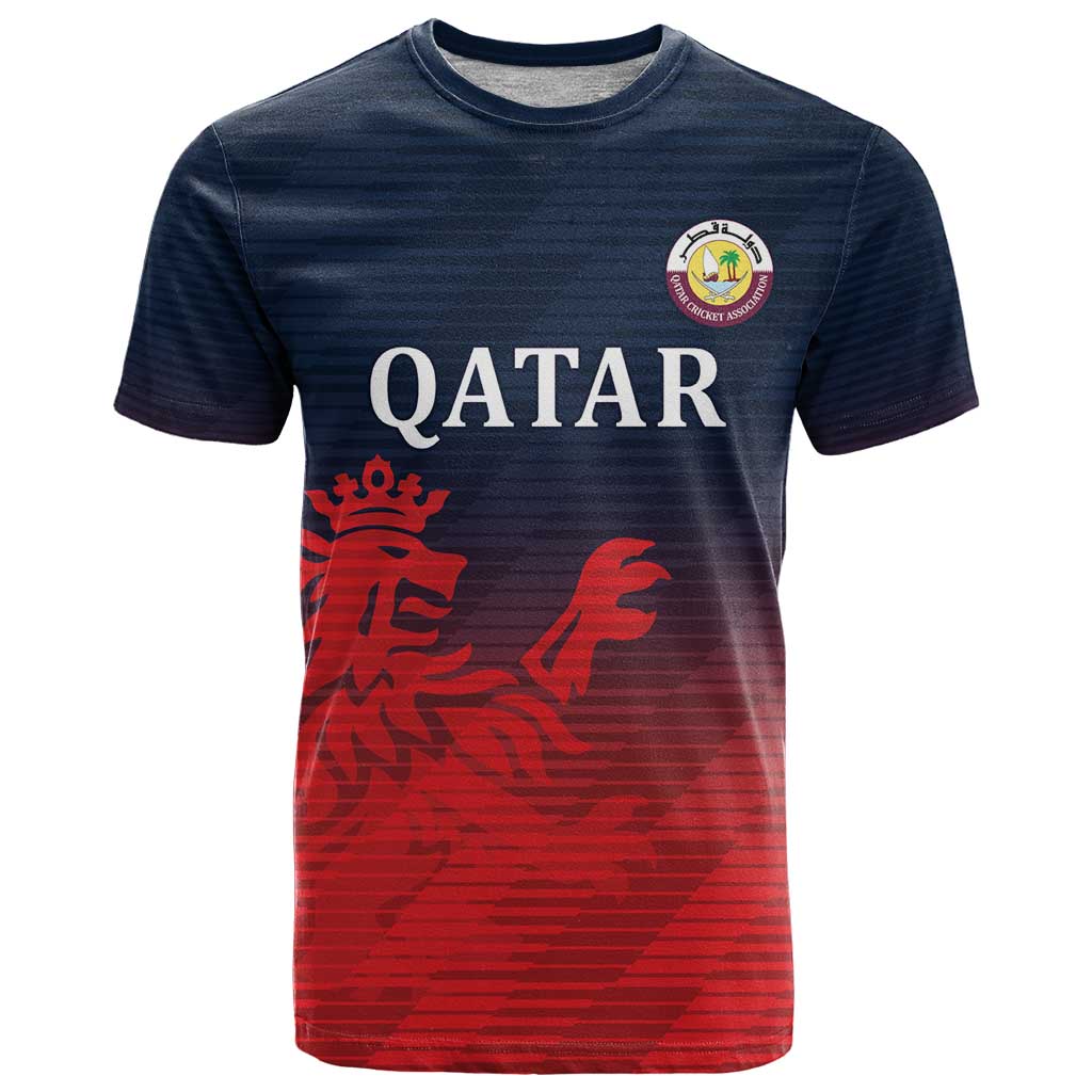 Custom Qatar Cricket T-Shirt Red Sporty Pattern Graphic Tee