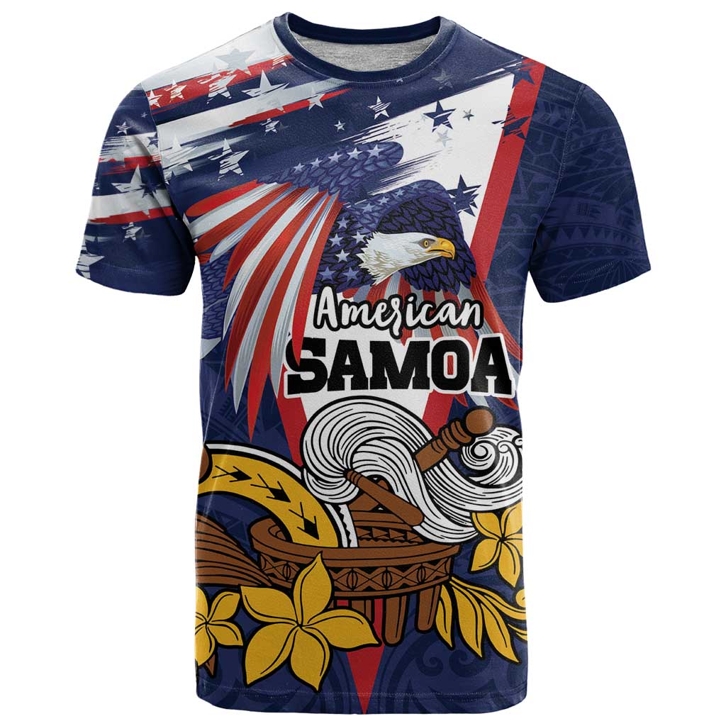 USA-American Samoa Flag Day Personalized T-Shirt Bald Eagle Polynesian Tribal Pattern Graphic Tee