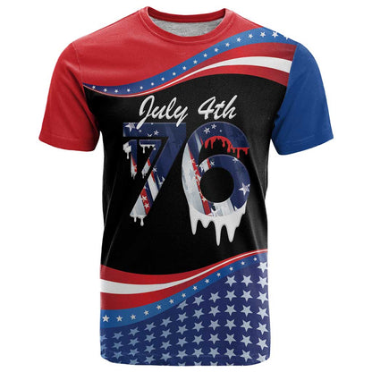 Funny Ice Cream 1776 Drip Personalized T-Shirt American Flag 4th Of July Graphic Tee