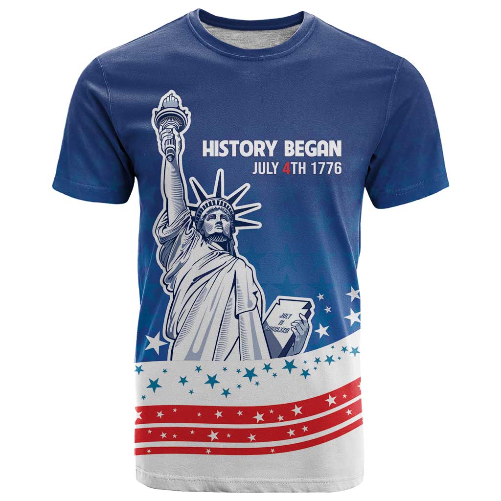 History Began 4th of July Personalized T-Shirt Statue of Liberty US Flag Graphic Tee