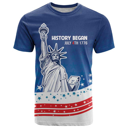 History Began 4th of July Personalized T-Shirt Statue of Liberty US Flag Graphic Tee