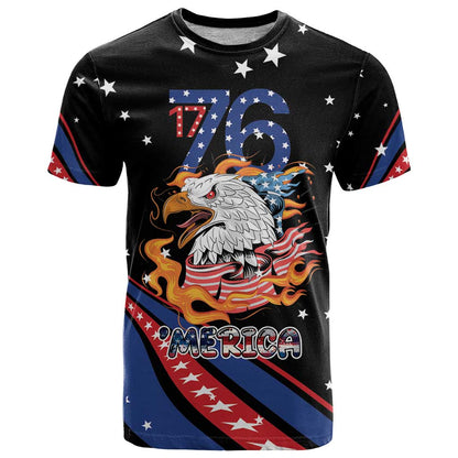 Personalized America History Began 4th of July T-Shirt Fire Bald Eagle US Flag Graphic Tee