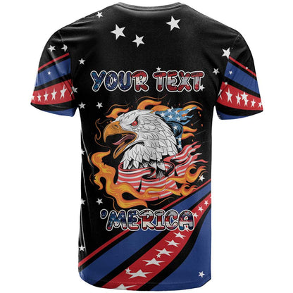 Personalized America History Began 4th of July T-Shirt Fire Bald Eagle US Flag Graphic Tee