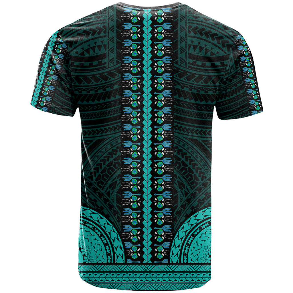 African Dashiki T-Shirt With Polynesian Pattern - Teal Graphic Tee