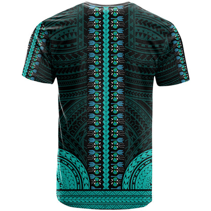 African Dashiki T-Shirt With Polynesian Pattern - Teal Graphic Tee