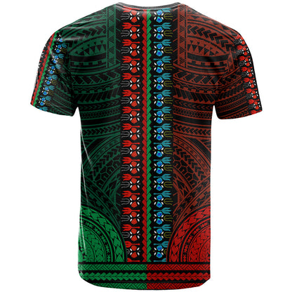 African Dashiki T-Shirt With Polynesian Pattern - Half Green and Red Graphic Tee