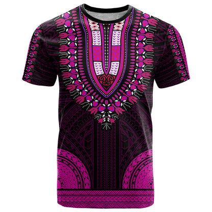 African Dashiki T-Shirt With Polynesian Pattern - Pink Graphic Tee