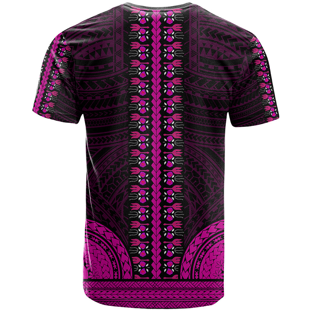 African Dashiki T-Shirt With Polynesian Pattern - Pink Graphic Tee