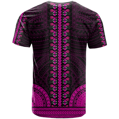 African Dashiki T-Shirt With Polynesian Pattern - Pink Graphic Tee