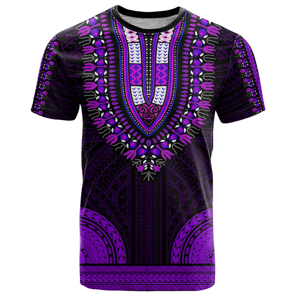 African Dashiki T-Shirt With Polynesian Pattern - Purple Graphic Tee
