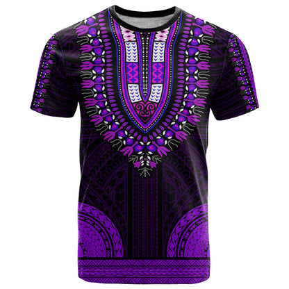 African Dashiki T-Shirt With Polynesian Pattern - Purple Graphic Tee