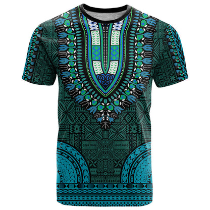 African Dashiki T-Shirt With Tapa Pattern - Teal Graphic Tee
