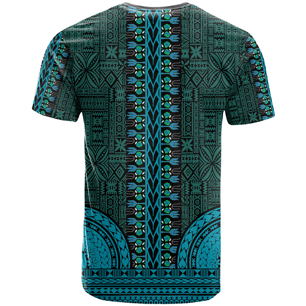 African Dashiki T-Shirt With Tapa Pattern - Teal Graphic Tee