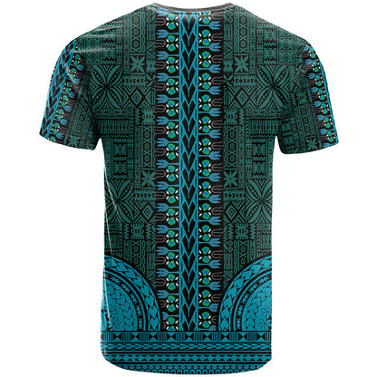 African Dashiki T-Shirt With Tapa Pattern - Teal Graphic Tee