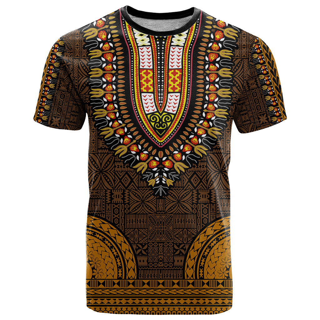 African Dashiki T-Shirt With Tapa Pattern - Gold Graphic Tee
