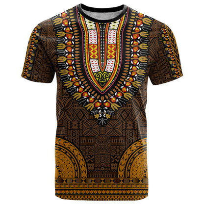 African Dashiki T-Shirt With Tapa Pattern - Gold Graphic Tee