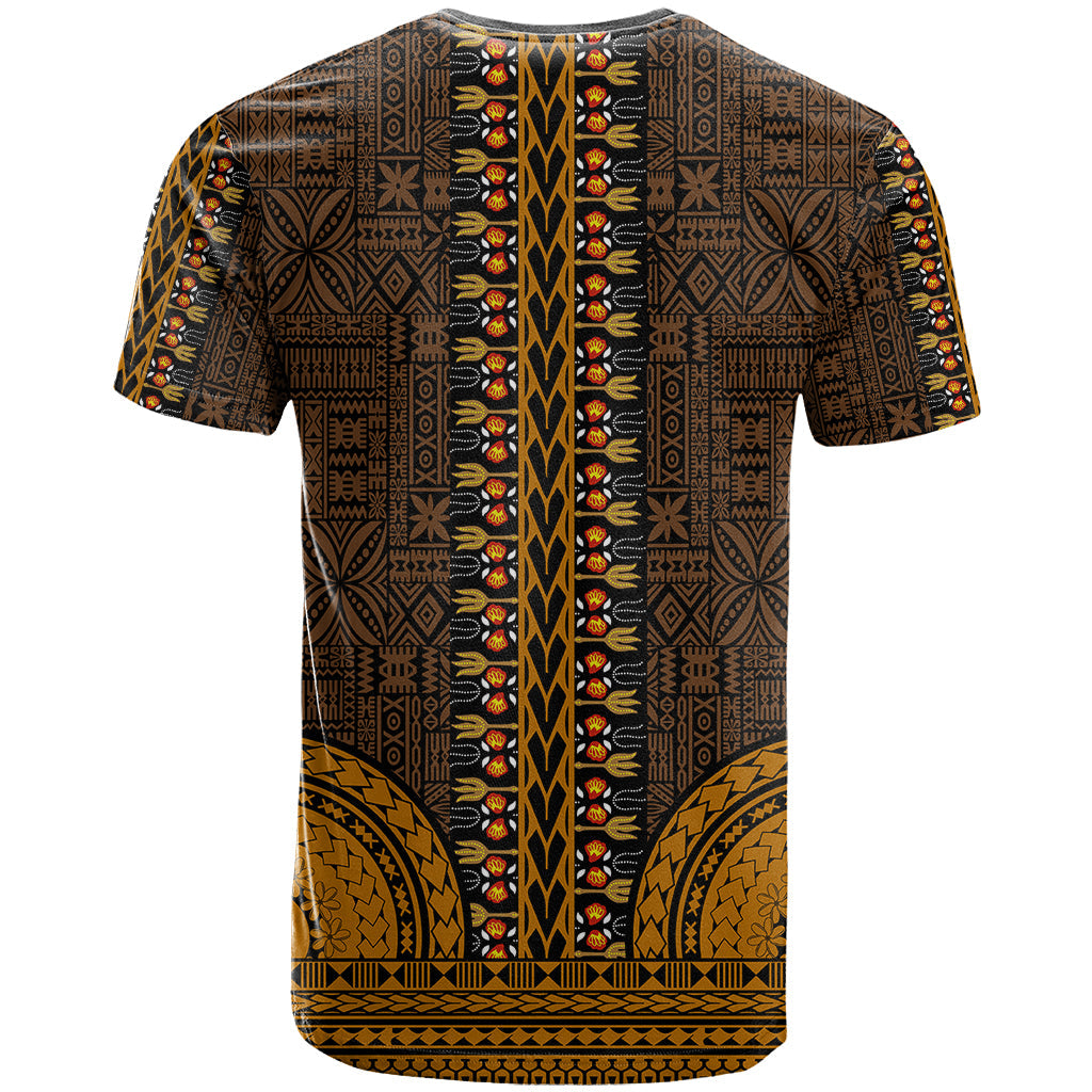 African Dashiki T-Shirt With Tapa Pattern - Gold Graphic Tee