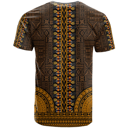 African Dashiki T-Shirt With Tapa Pattern - Gold Graphic Tee