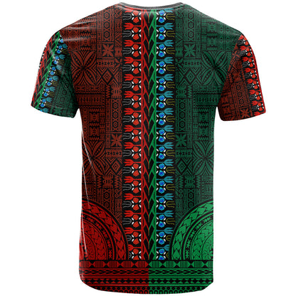 African Dashiki T-Shirt With Tapa Pattern - Half Green and Red Graphic Tee