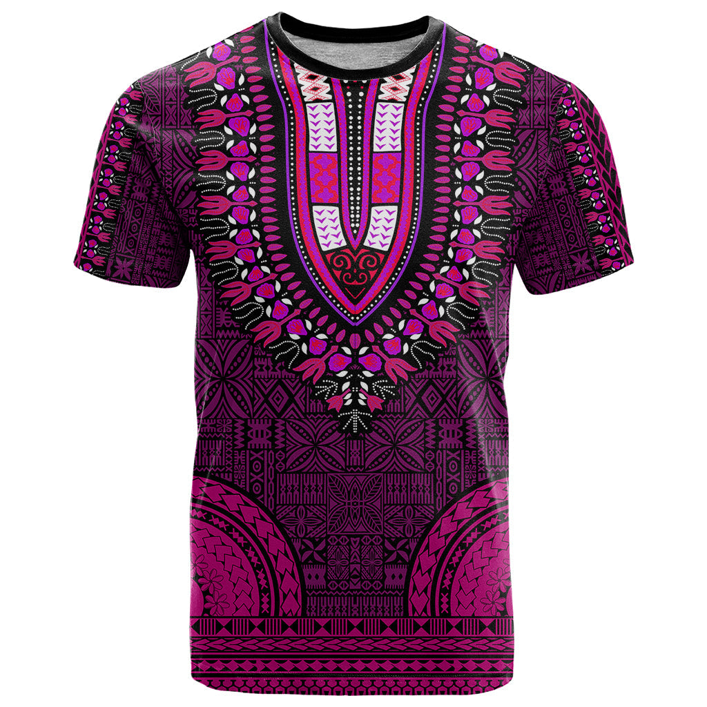African Dashiki T-Shirt With Tapa Pattern - Pink Graphic Tee