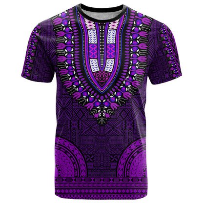 African Dashiki T-Shirt With Tapa Pattern - Purple Graphic Tee