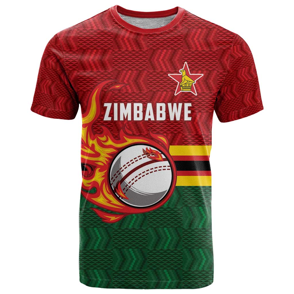 Zimbabwe Cricket Custom T-Shirt The Chevrons Cricket Ball Fire Graphic Tee