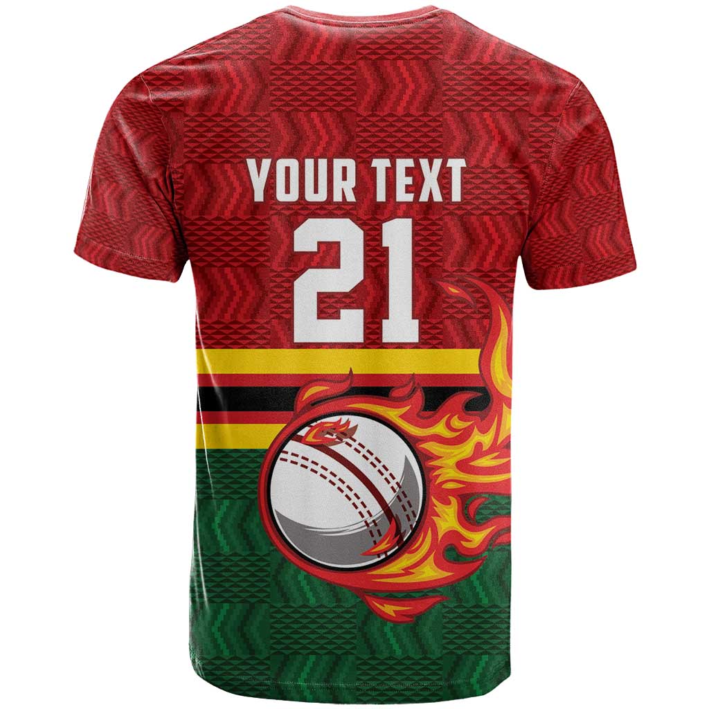 Zimbabwe Cricket Custom T-Shirt The Chevrons Cricket Ball Fire Graphic Tee