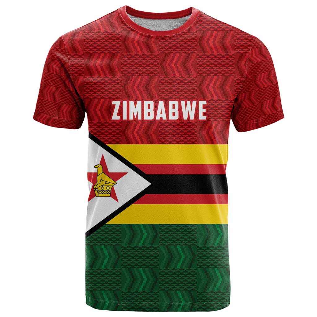 Zimbabwe Cricket Custom T-Shirt Zimbabwean Pattern Flag Motif Graphic Tee