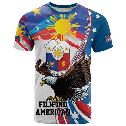 Personalized Filipino-American T-Shirt The Eight-Rayed Sun with Bald Eagle Graphic Tee