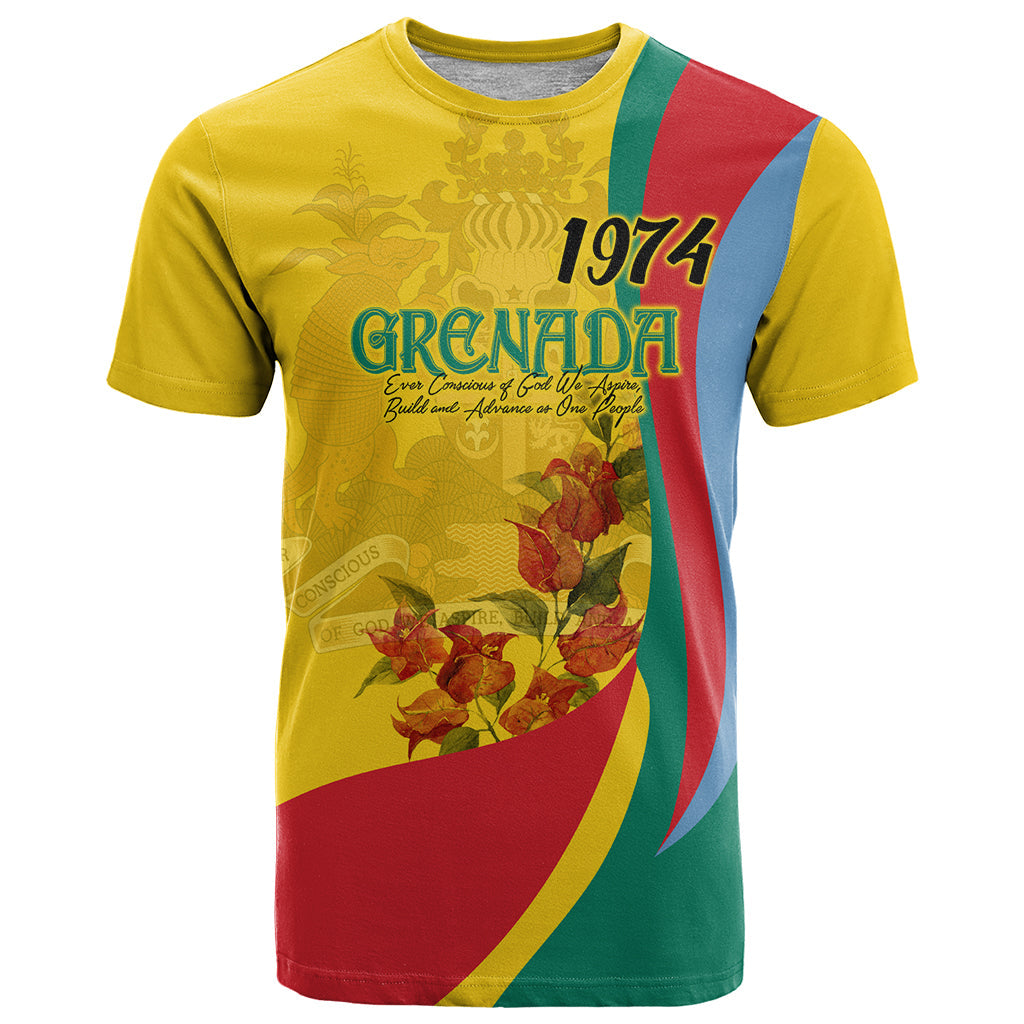 Grenada Independence Day T-Shirt Bougainvillea Flowers Flag Style Graphic Tee