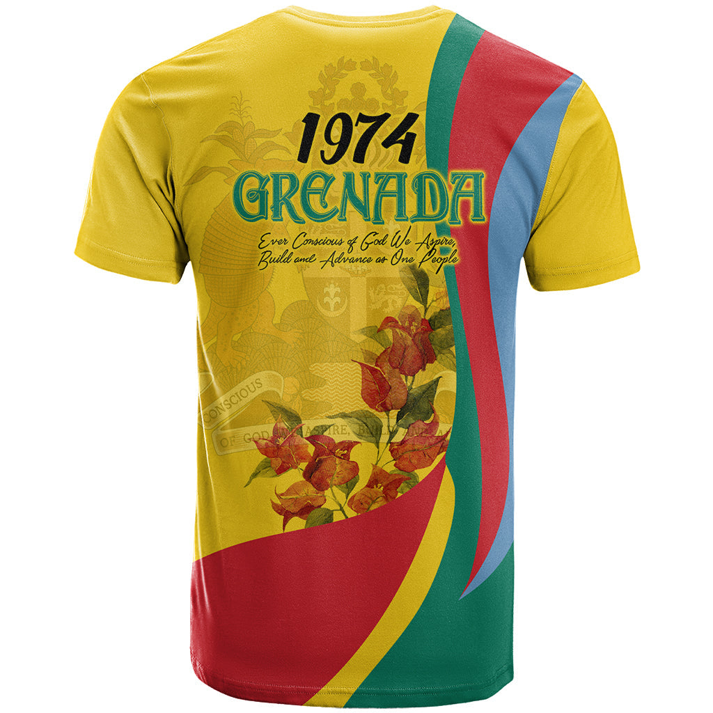 Grenada Independence Day T-Shirt Bougainvillea Flowers Flag Style Graphic Tee